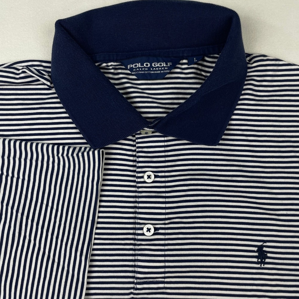 Polo Golf Ralph Lauren Mens Large Pima Cotton Striped Polo Southern Dunes Navy